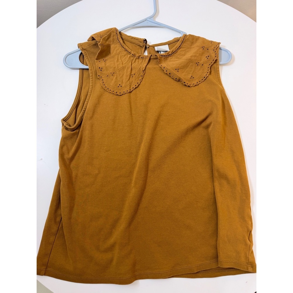 a new day Mustard Eyelet Peter Pan Collar Sleeveless Top